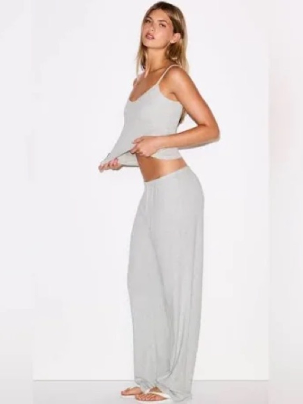 SKIMS  HEAVY POINTELLE STRAIGHT LEG PANT | LIGHT HEATHER GREY